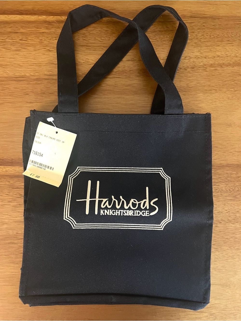 Vintage Harrods Knightsbridge Tote Bag Black Embroidered Logo NWT New w/ Tags